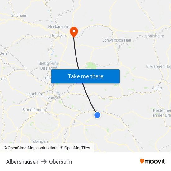 Albershausen to Obersulm map