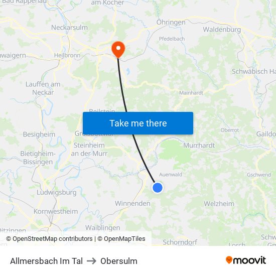 Allmersbach Im Tal to Obersulm map