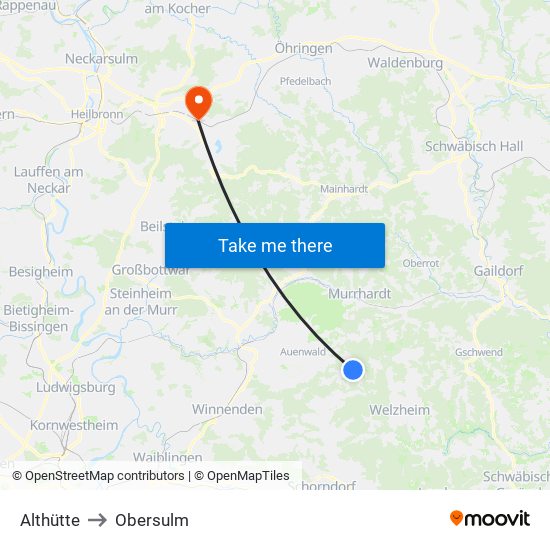 Althütte to Obersulm map
