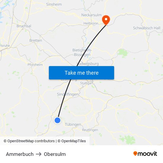 Ammerbuch to Obersulm map