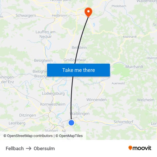 Fellbach to Obersulm map