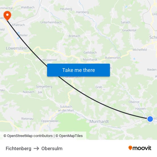 Fichtenberg to Obersulm map