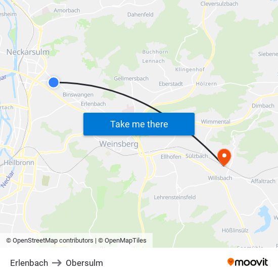 Erlenbach to Obersulm map