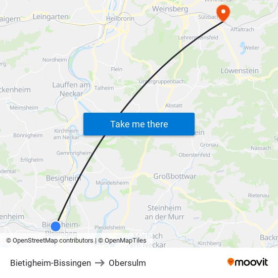 Bietigheim-Bissingen to Obersulm map