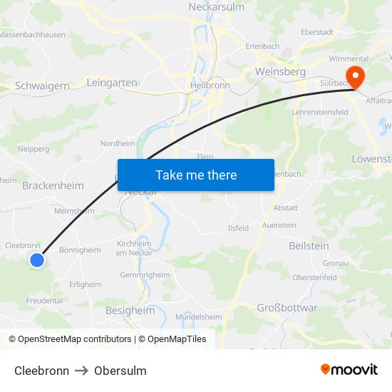 Cleebronn to Obersulm map