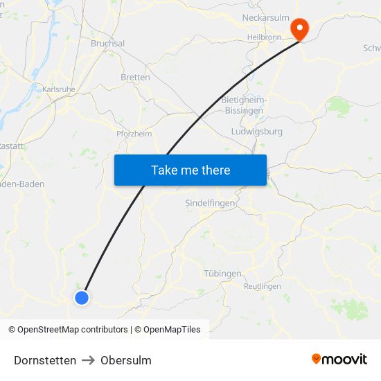 Dornstetten to Obersulm map