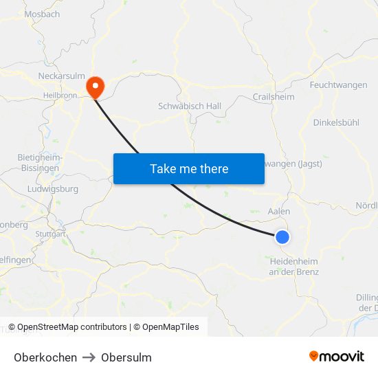 Oberkochen to Obersulm map