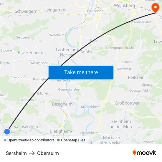 Sersheim to Obersulm map