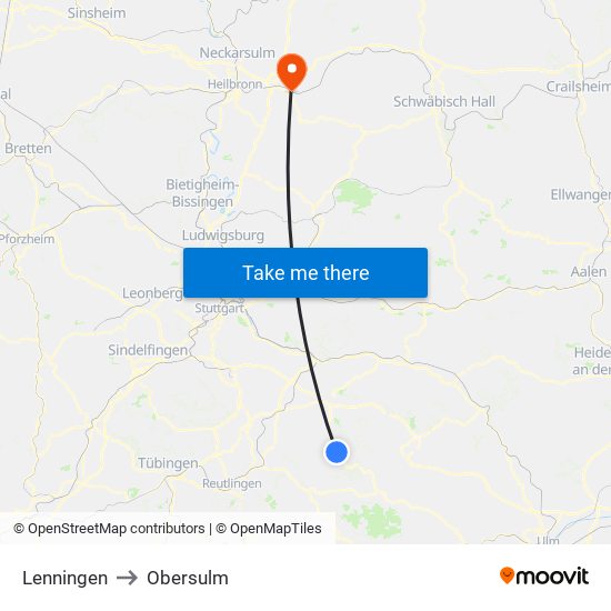 Lenningen to Obersulm map