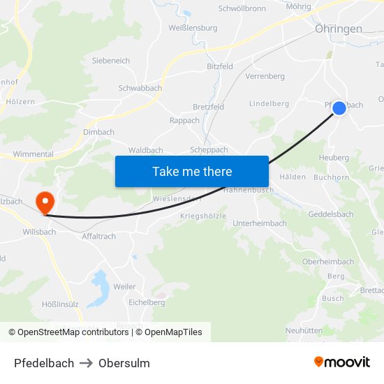 Pfedelbach to Obersulm map