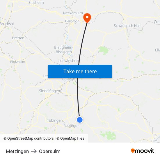 Metzingen to Obersulm map