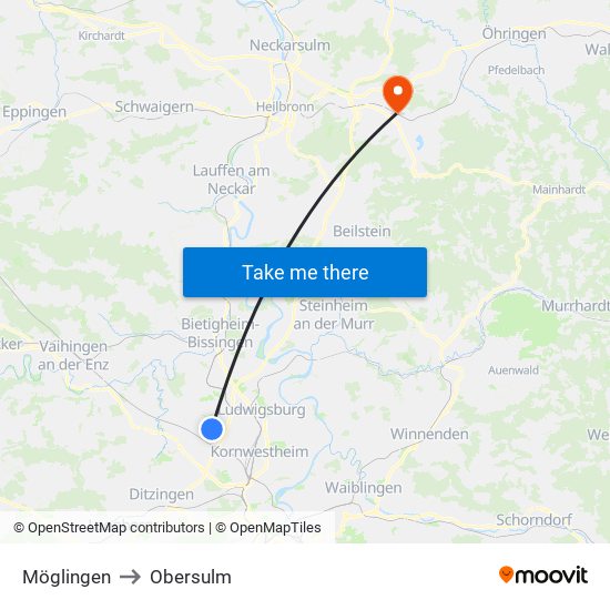 Möglingen to Obersulm map