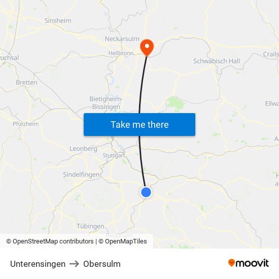 Unterensingen to Obersulm map