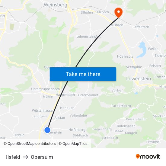 Ilsfeld to Obersulm map