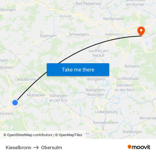 Kieselbronn to Obersulm map