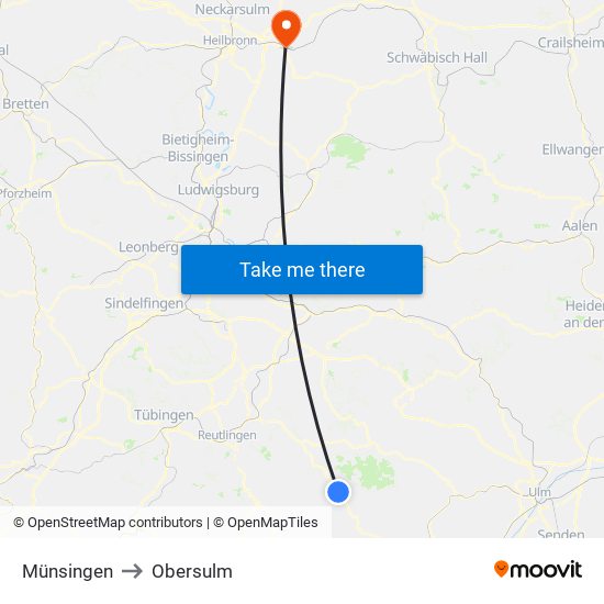Münsingen to Obersulm map