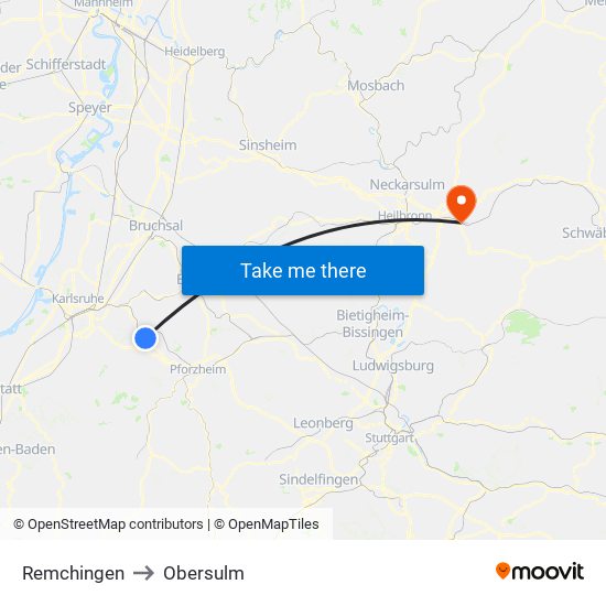 Remchingen to Obersulm map