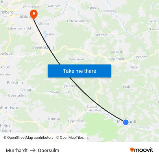 Murrhardt to Obersulm map
