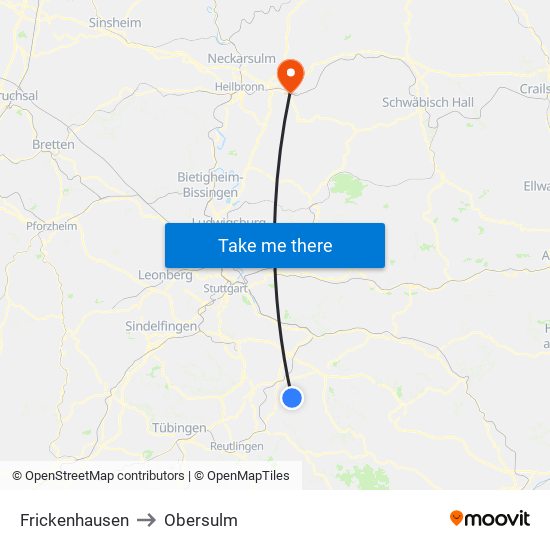 Frickenhausen to Obersulm map