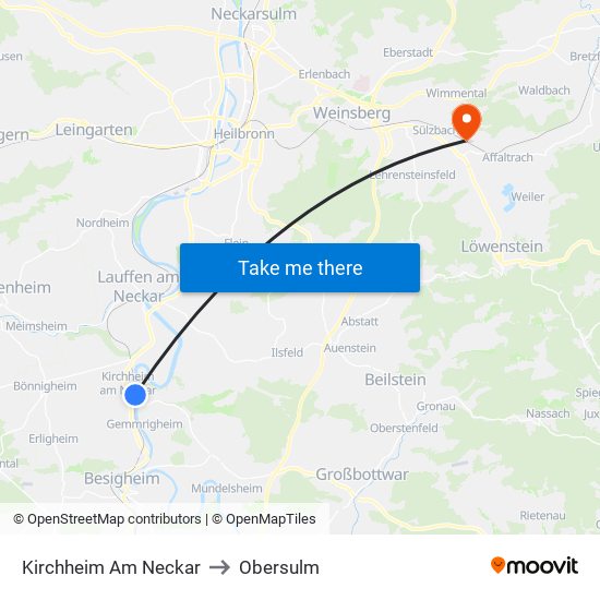 Kirchheim Am Neckar to Obersulm map