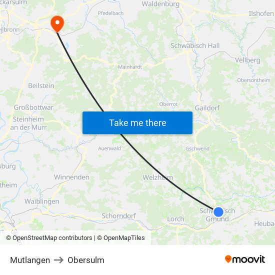 Mutlangen to Obersulm map