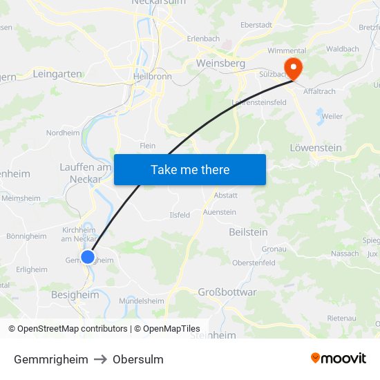 Gemmrigheim to Obersulm map