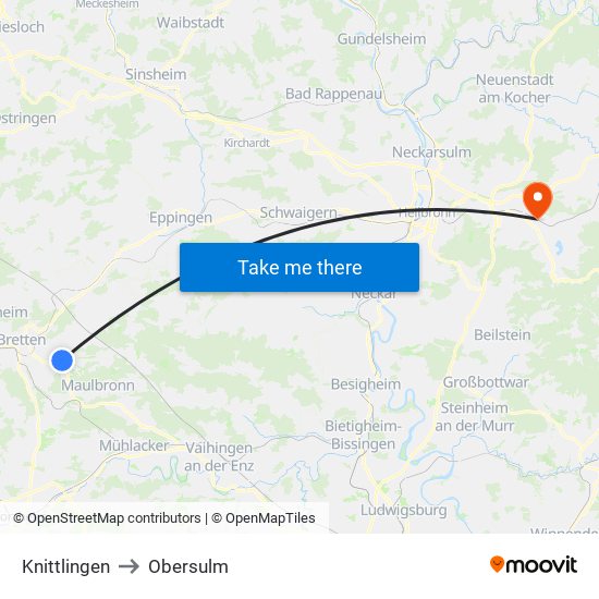 Knittlingen to Obersulm map