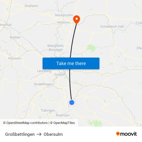 Großbettlingen to Obersulm map