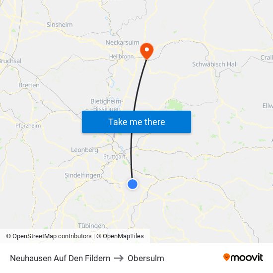 Neuhausen Auf Den Fildern to Obersulm map