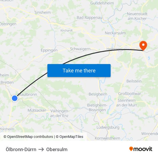 Ölbronn-Dürrn to Obersulm map