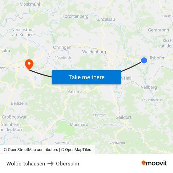 Wolpertshausen to Obersulm map