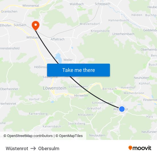 Wüstenrot to Obersulm map