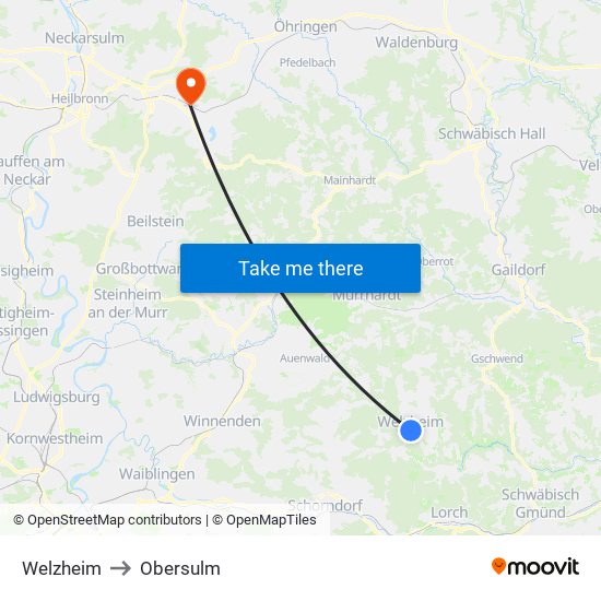 Welzheim to Obersulm map
