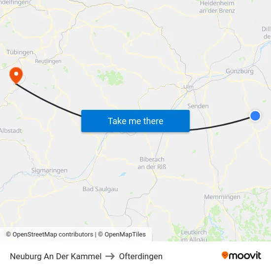Neuburg An Der Kammel to Ofterdingen map