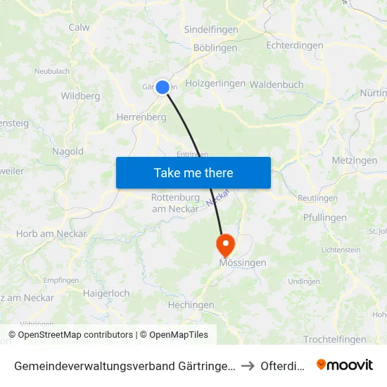 Gemeindeverwaltungsverband Gärtringen/Ehningen to Ofterdingen map