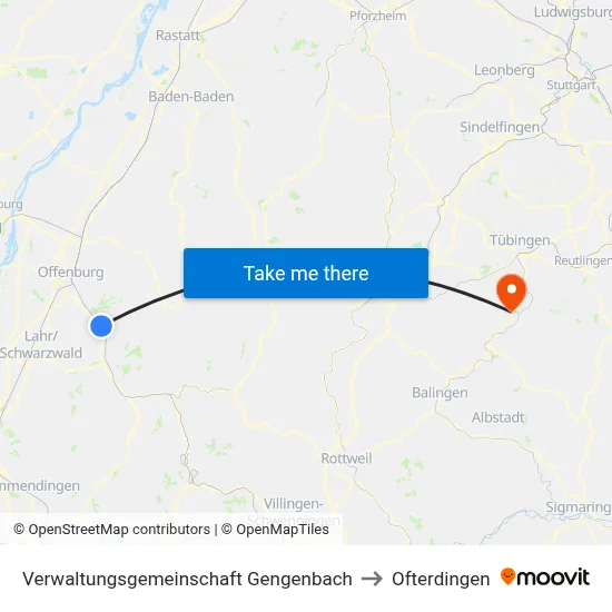Verwaltungsgemeinschaft Gengenbach to Ofterdingen map