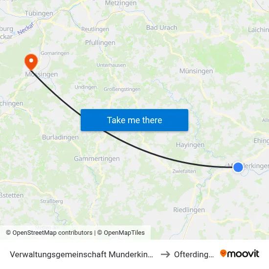 Verwaltungsgemeinschaft Munderkingen to Ofterdingen map