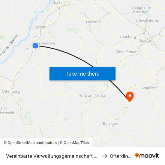 Vereinbarte Verwaltungsgemeinschaft Sinzheim to Ofterdingen map