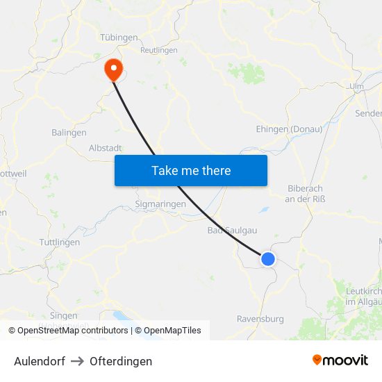 Aulendorf to Ofterdingen map