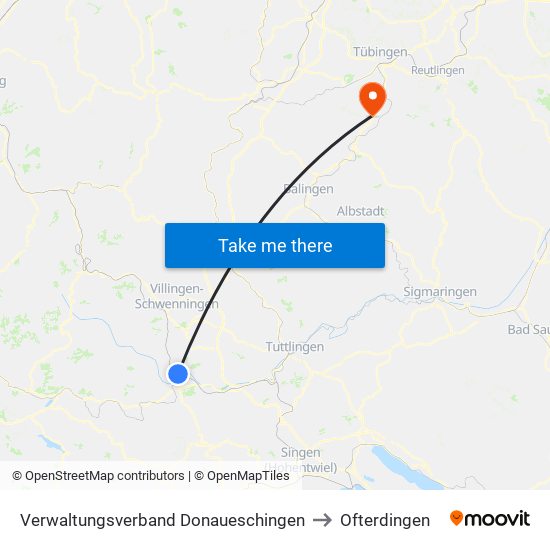 Verwaltungsverband Donaueschingen to Ofterdingen map