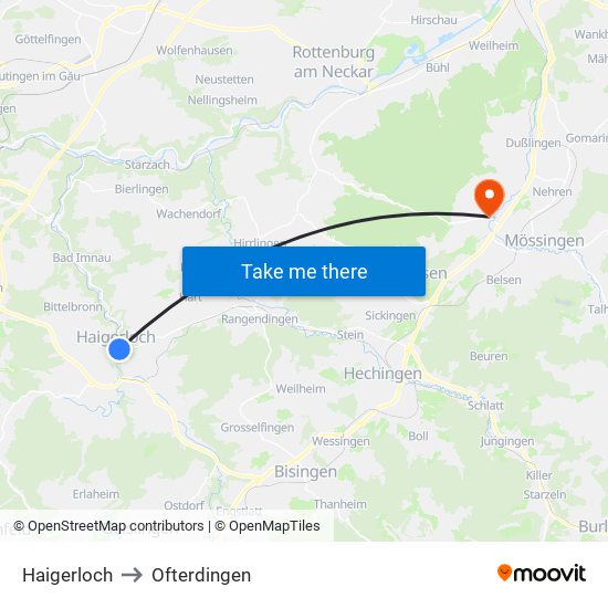 Haigerloch to Ofterdingen map