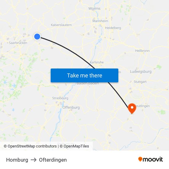 Homburg to Ofterdingen map
