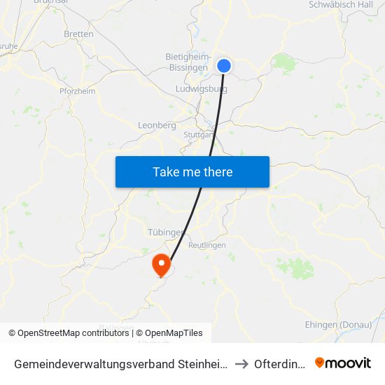 Gemeindeverwaltungsverband Steinheim-Murr to Ofterdingen map