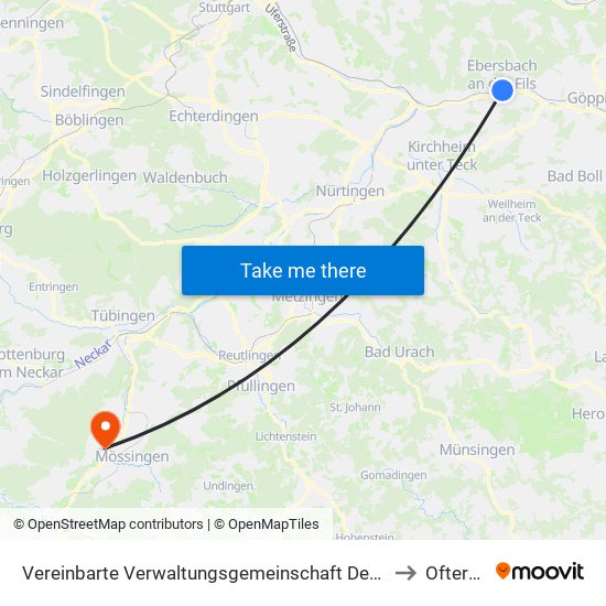 Vereinbarte Verwaltungsgemeinschaft Der Stadt Ebersbach An Der Fils to Ofterdingen map