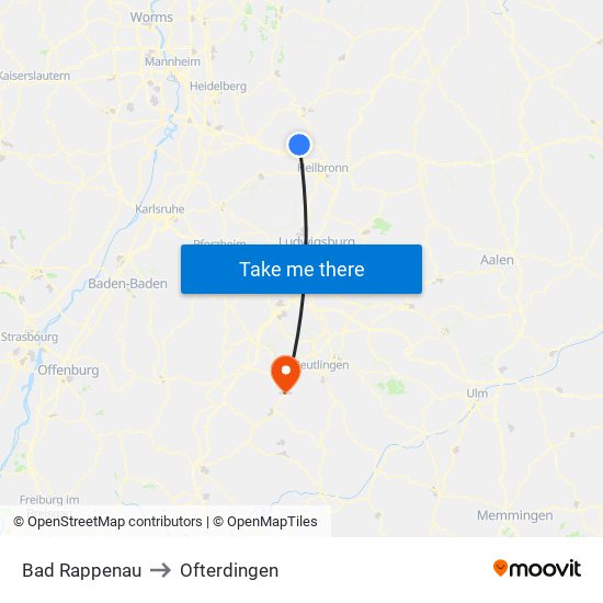 Bad Rappenau to Ofterdingen map