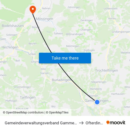 Gemeindeverwaltungsverband Gammertingen to Ofterdingen map