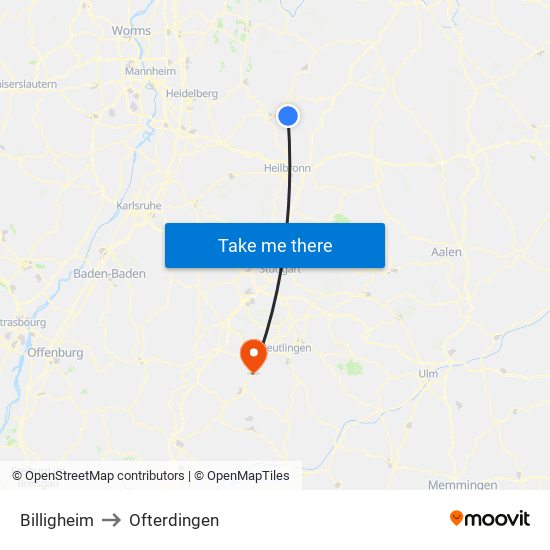 Billigheim to Ofterdingen map
