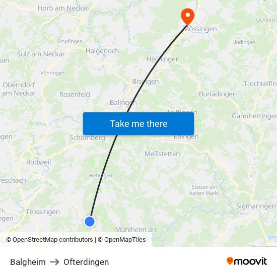 Balgheim to Ofterdingen map