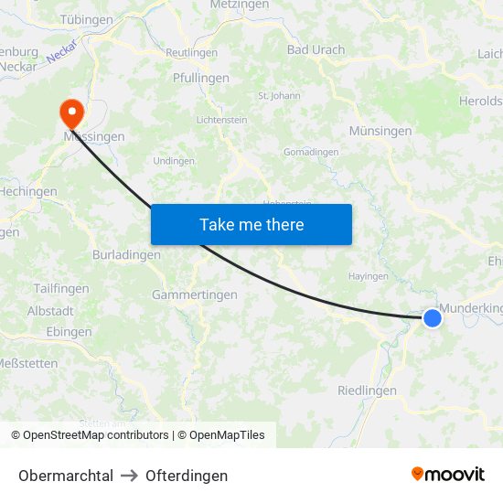 Obermarchtal to Ofterdingen map
