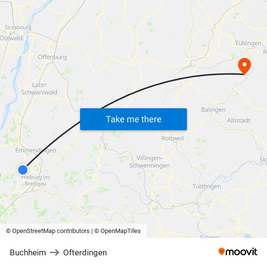 Buchheim to Ofterdingen map